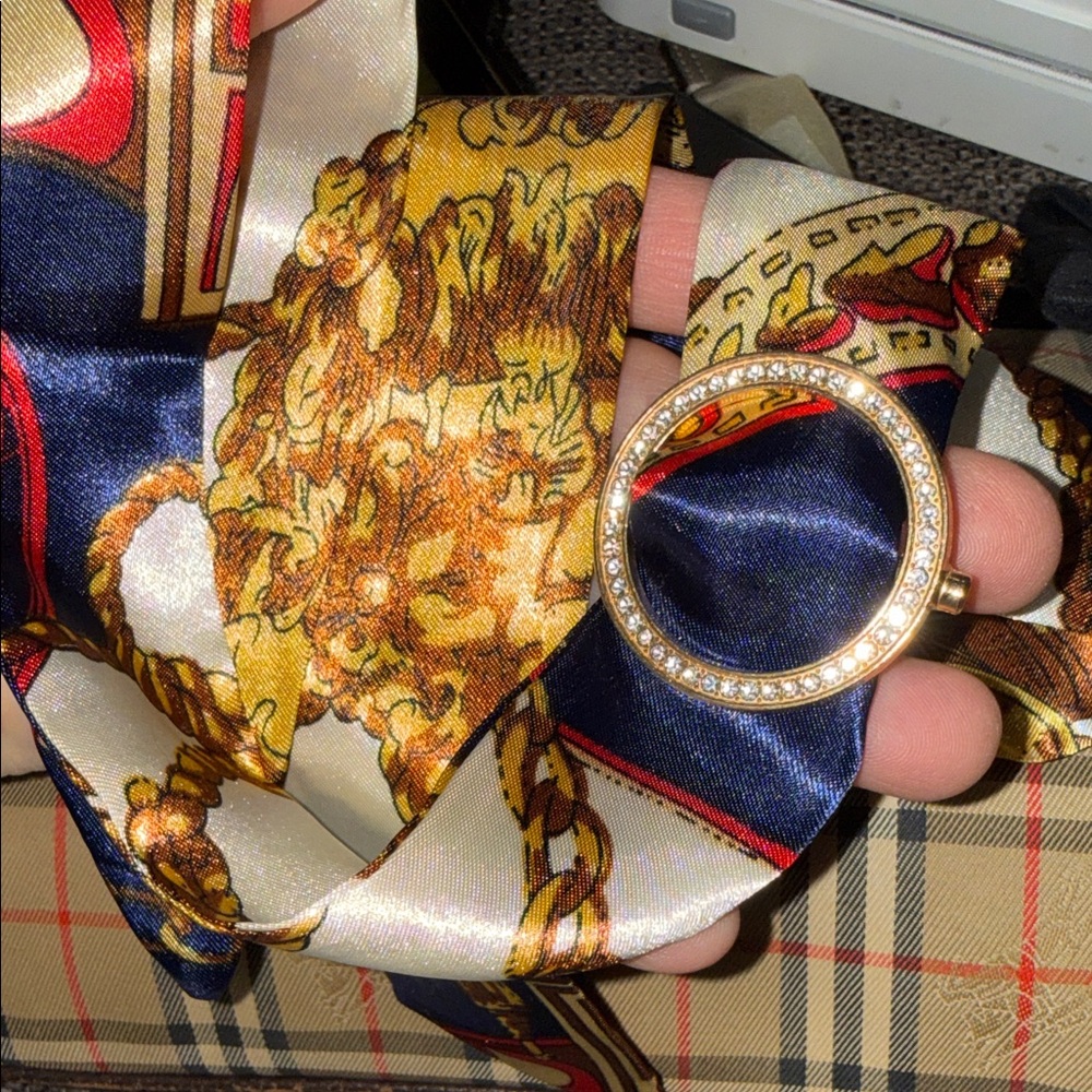 Elegant Gold and Navy small Scarf with Crystal Accents - Picture 3 of 5